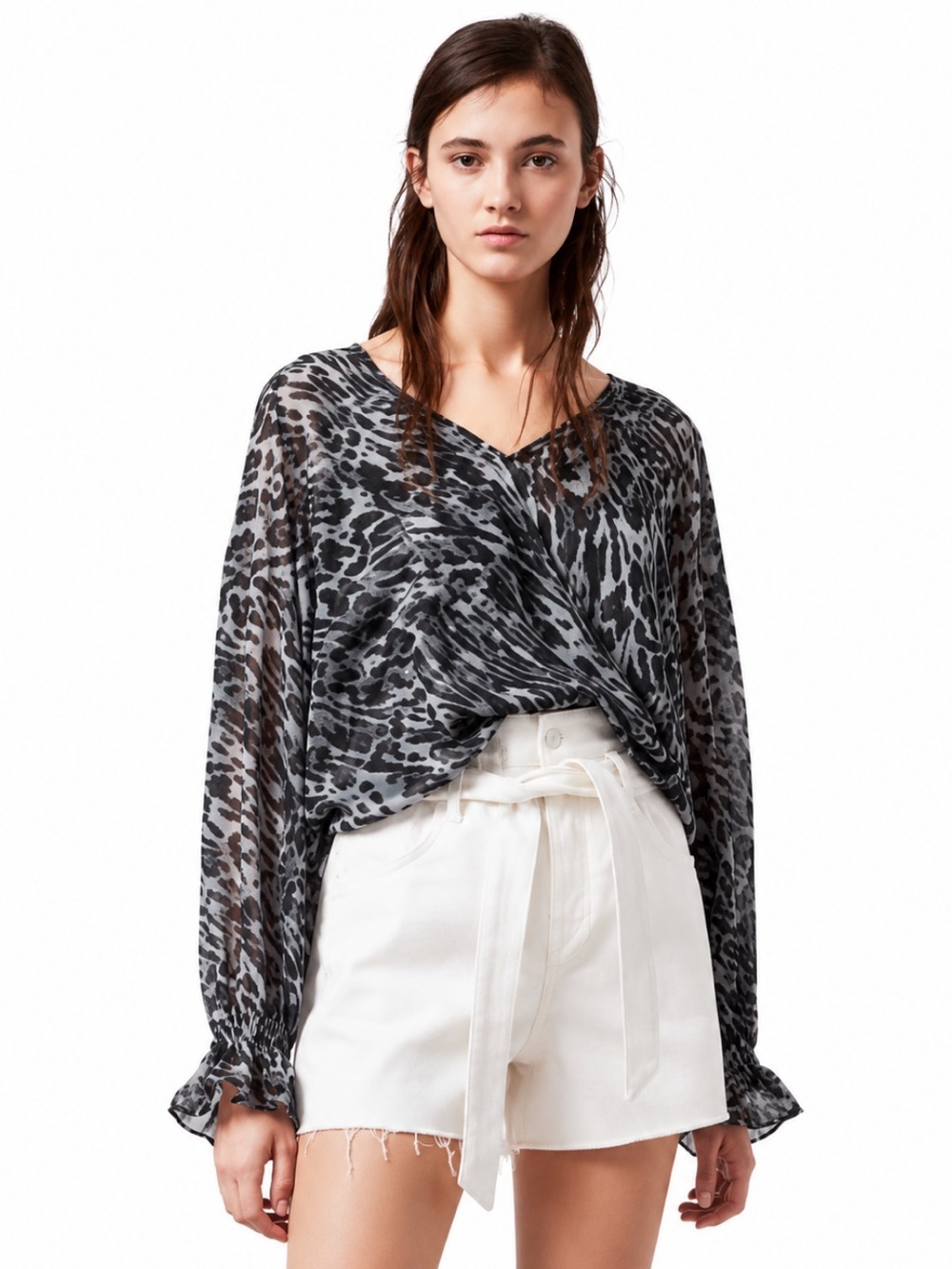All Saints “Penny Ambient” Animal Print Chiffon Blouse Medium New Without Tags! - Picture 3 of 15